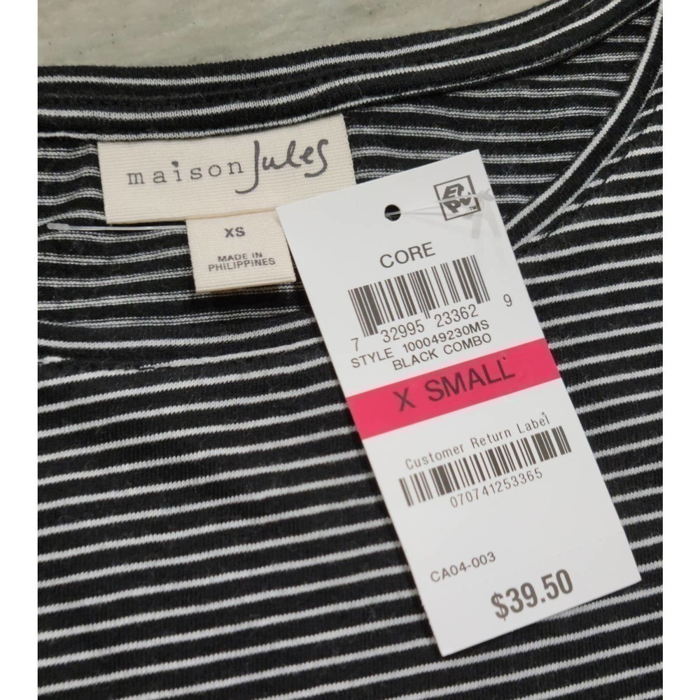 Maison Jules Black White Stripe Ruffle Sleeve Top Extra Small - Picture 9 of 9
